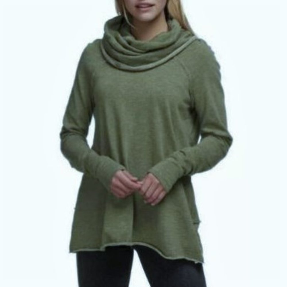 Free People FP Beach Cowl Neck Cocoon Pullover Top Long Sleeve Green Cotton M